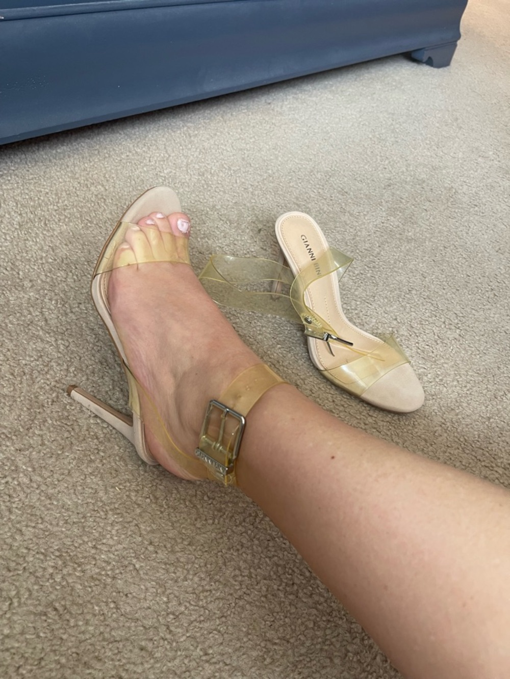 Gianni Bini Nude Clear Strap Stiletto Heels